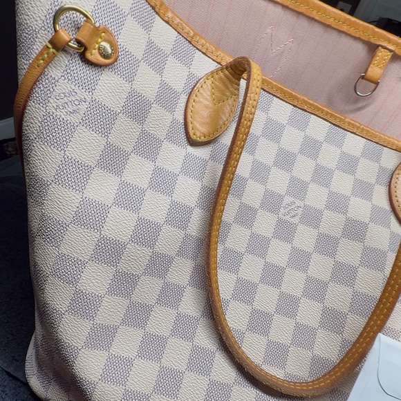 Louis Vuitton Neverfull MM Damier Azur Tote Pink Interior Authentic - Picture 2 of 15